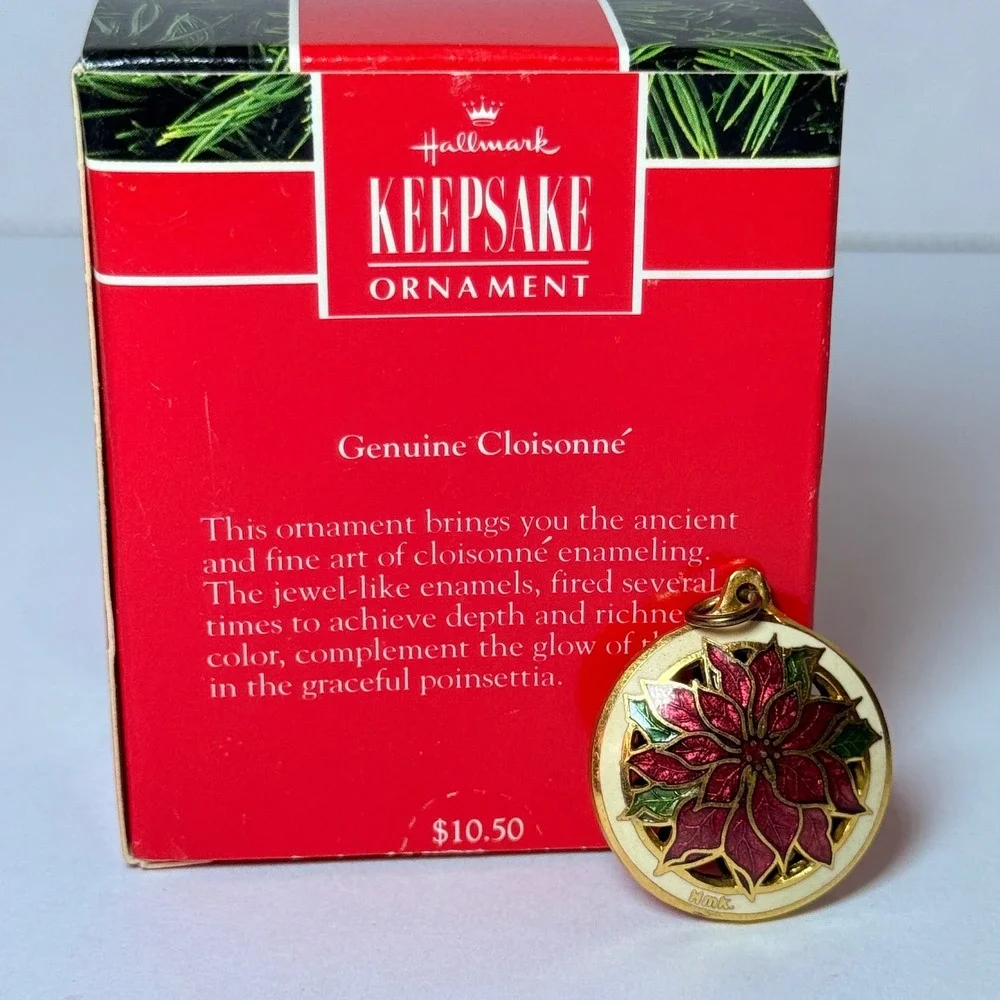 Hallmark Keepsake Miniature Ornament Genuine Cloisonne Poinsettia Flower Vintage